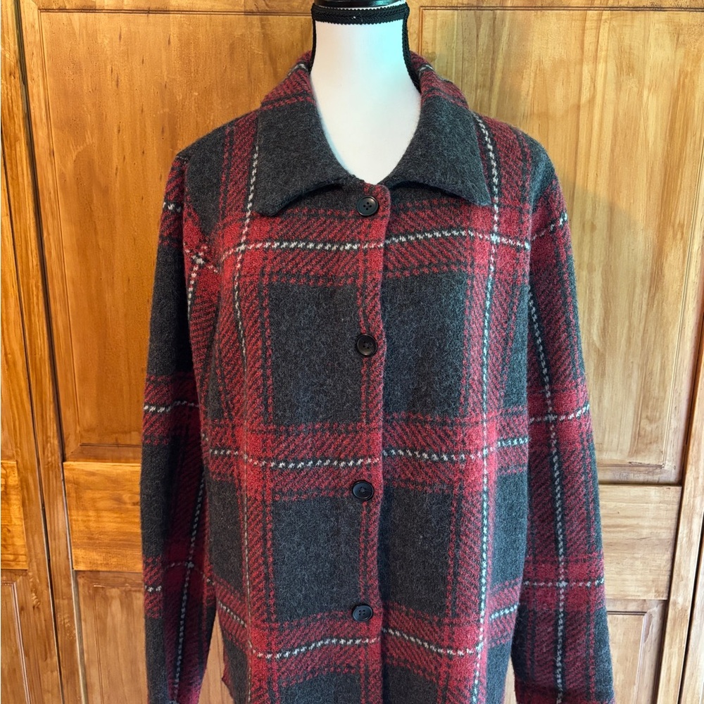 J. Jill Red and Gray Cardigan Sweater Jacket